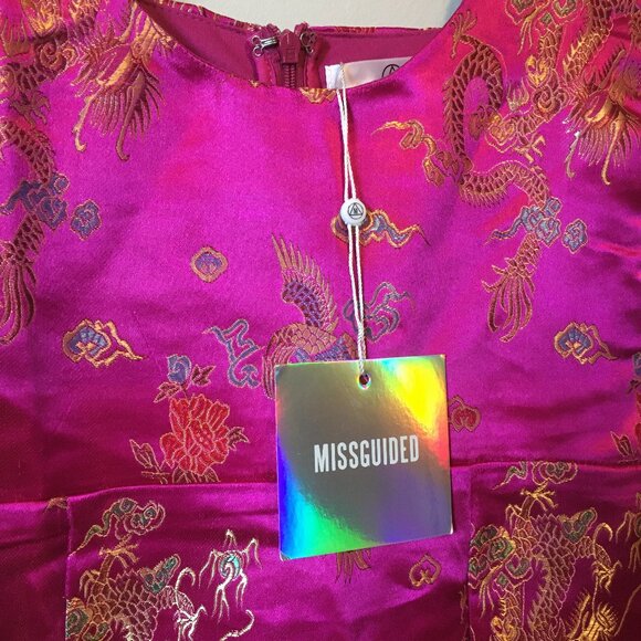 NWT Missguided Pink Jacquard Dragon and Phoenix Strappy Mini Dress - Picture 9 of 15